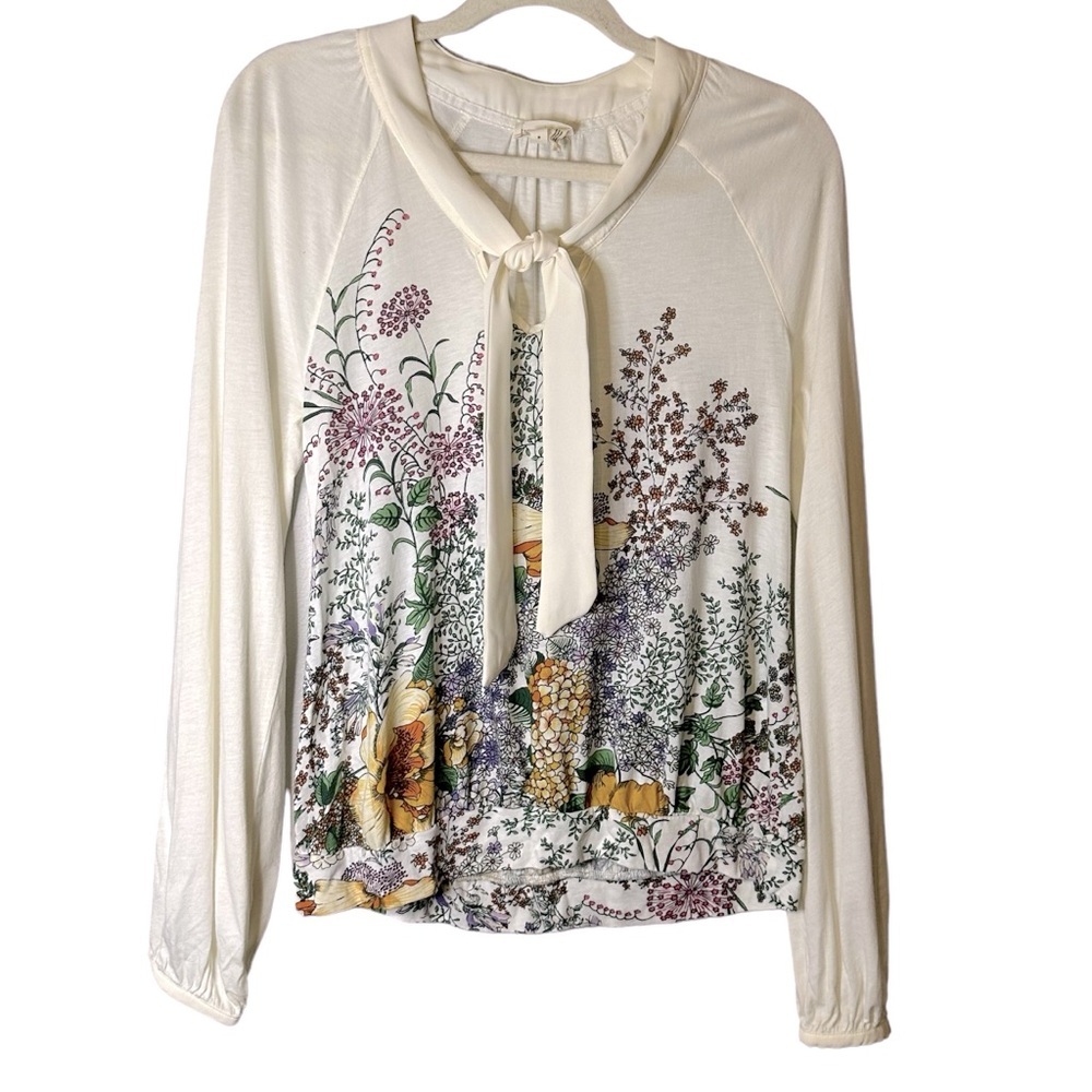 Anthropologie Meadow Rue Montmagny Tie Neck Floral Blouse Top Small OB500198